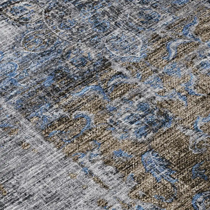 Blue And Gray Floral Washable Indoor Outdoor Area Rug Photo 8