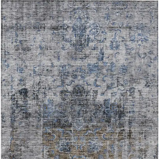 Blue And Gray Floral Washable Indoor Outdoor Area Rug Photo 6