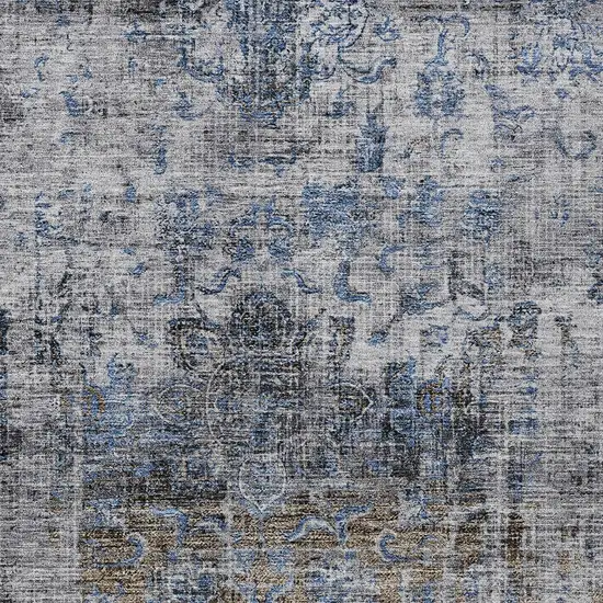 Blue And Gray Floral Washable Indoor Outdoor Area Rug Photo 5