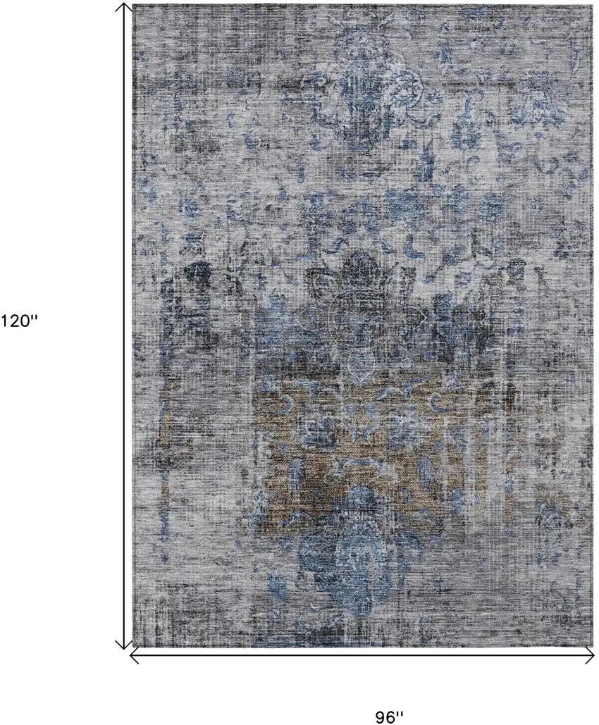 Blue And Gray Floral Washable Indoor Outdoor Area Rug Photo 7