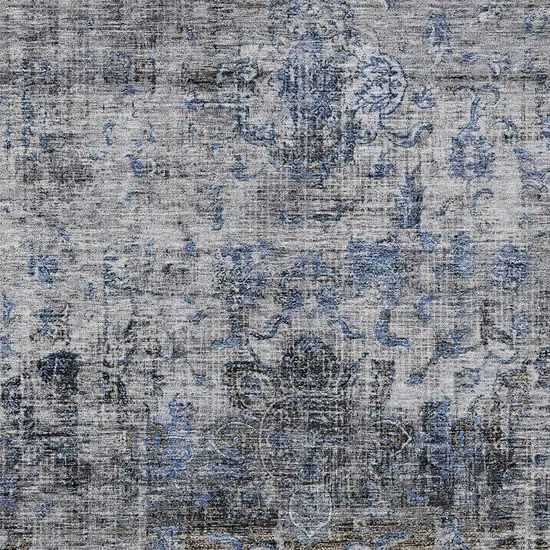 Blue And Gray Floral Washable Indoor Outdoor Area Rug Photo 5