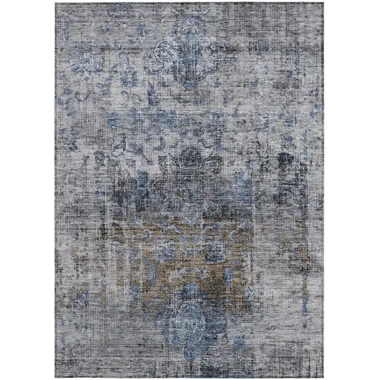 Blue And Gray Floral Washable Indoor Outdoor Area Rug Photo 6