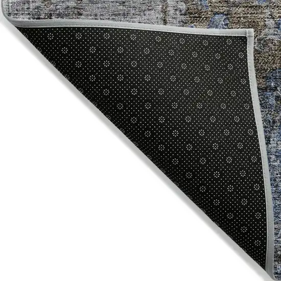 Blue And Gray Floral Washable Indoor Outdoor Area Rug Photo 3