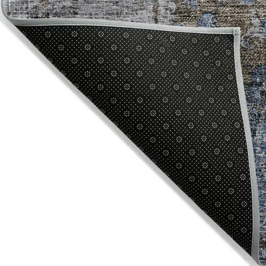 Blue And Gray Floral Washable Indoor Outdoor Area Rug Photo 3