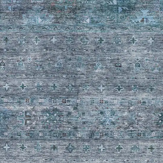 Blue And Gray Floral Washable Indoor Outdoor Area Rug Photo 6
