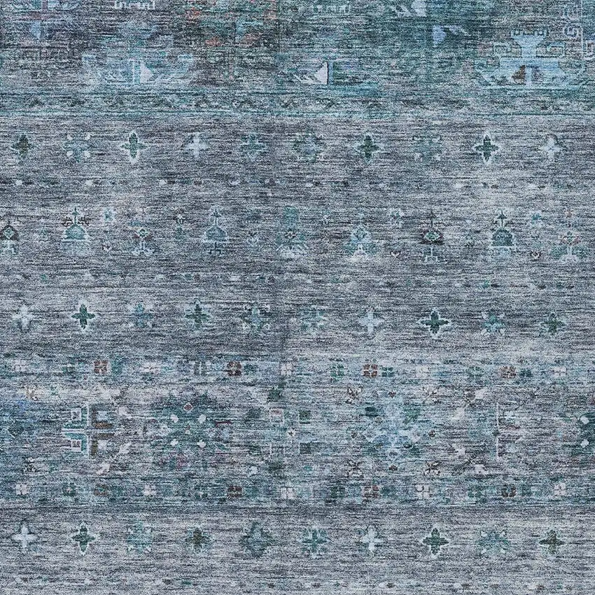 Blue And Gray Floral Washable Indoor Outdoor Area Rug Photo 6