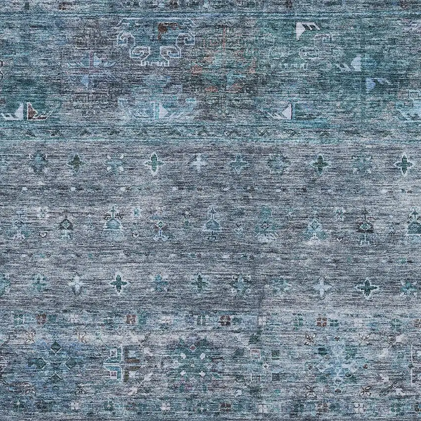 Blue And Gray Floral Washable Indoor Outdoor Area Rug Photo 6