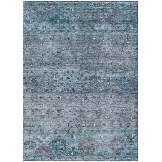Blue And Gray Floral Washable Indoor Outdoor Area Rug Photo 7