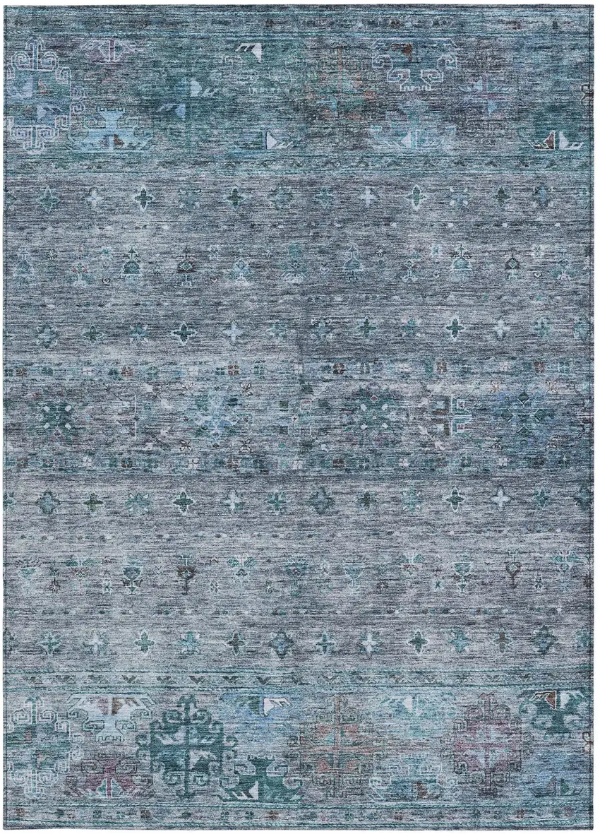 Blue And Gray Floral Washable Indoor Outdoor Area Rug Photo 7