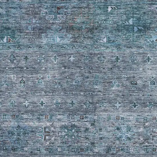 Blue And Gray Floral Washable Indoor Outdoor Area Rug Photo 6