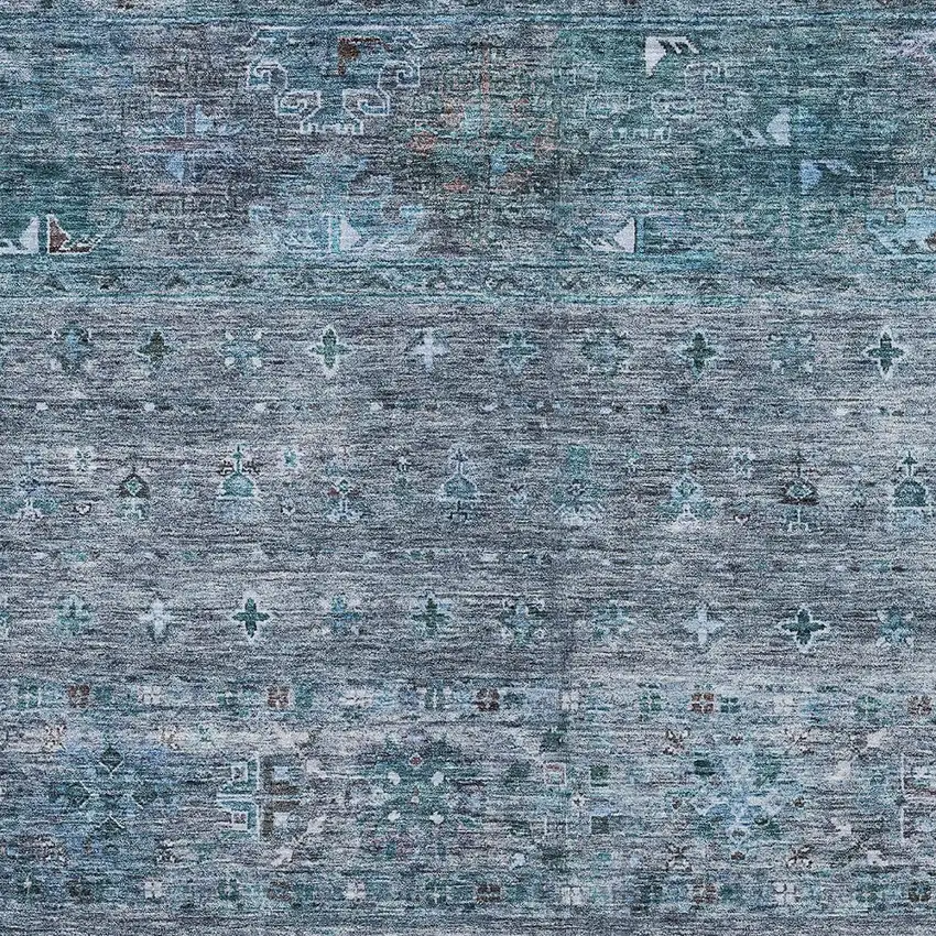 Blue And Gray Floral Washable Indoor Outdoor Area Rug Photo 6