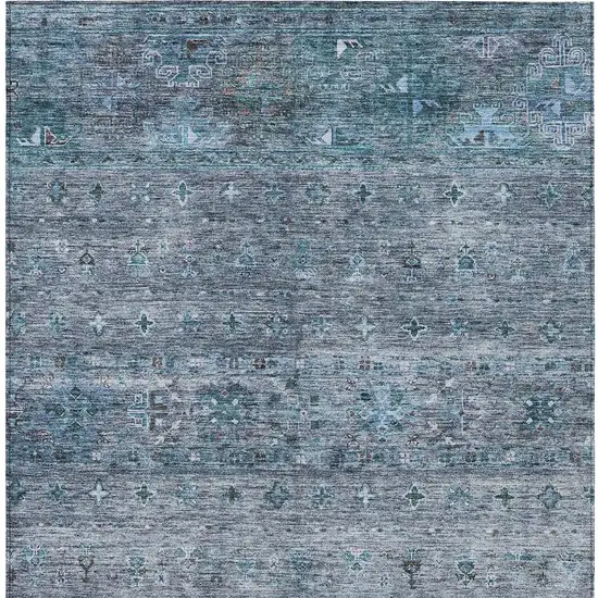 Blue And Gray Floral Washable Indoor Outdoor Area Rug Photo 7