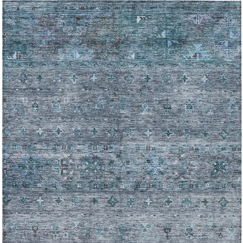 Blue And Gray Floral Washable Indoor Outdoor Area Rug Photo 7
