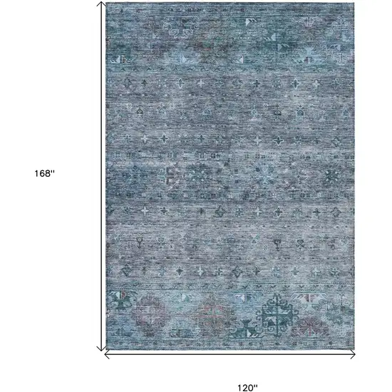 Blue And Gray Floral Washable Indoor Outdoor Area Rug Photo 3