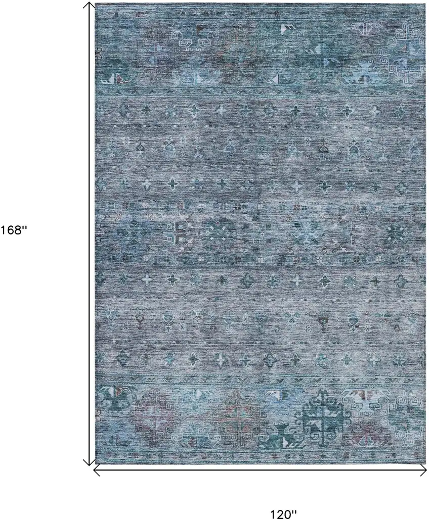 Blue And Gray Floral Washable Indoor Outdoor Area Rug Photo 3