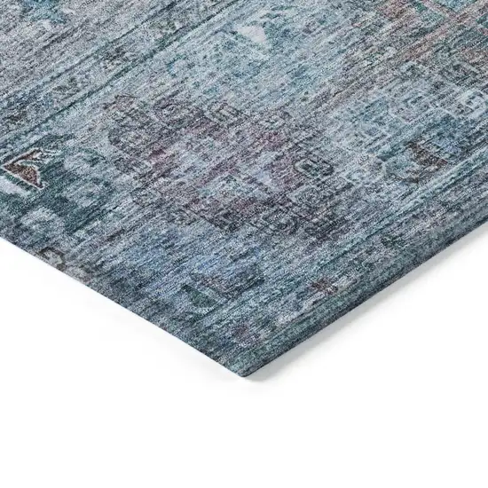 Blue And Gray Floral Washable Indoor Outdoor Area Rug Photo 5