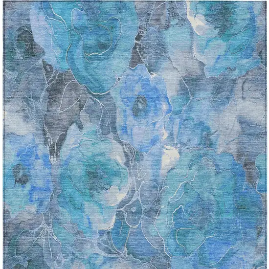 Blue And Gray Floral Washable Indoor Outdoor Area Rug Photo 7