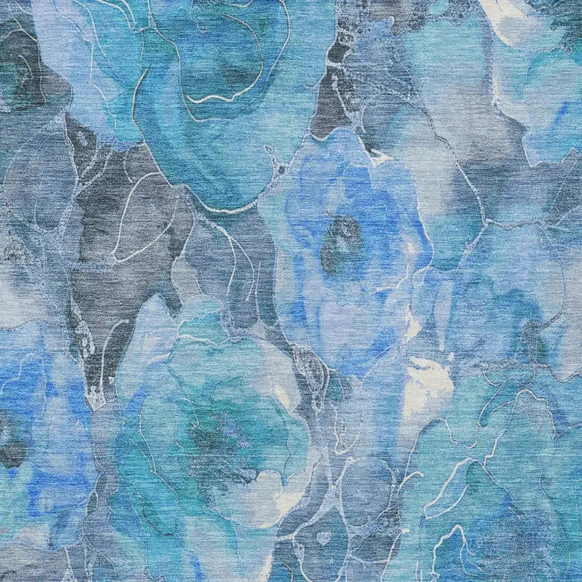 Blue And Gray Floral Washable Indoor Outdoor Area Rug Photo 6