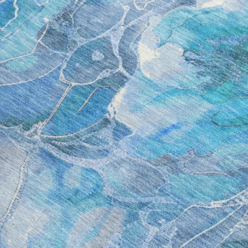 Blue And Gray Floral Washable Indoor Outdoor Area Rug Photo 3