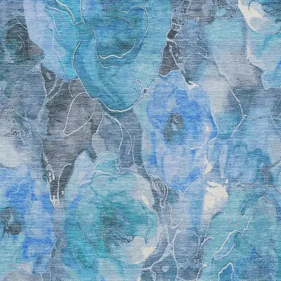 Blue And Gray Floral Washable Indoor Outdoor Area Rug Photo 6