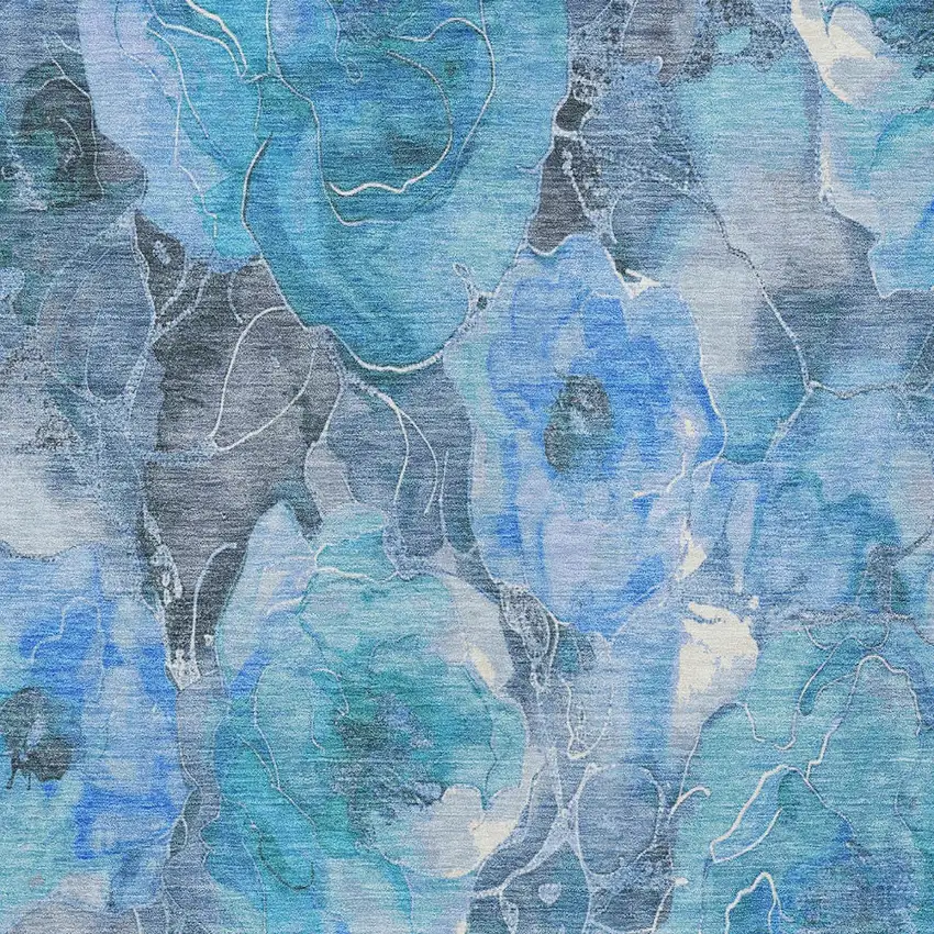 Blue And Gray Floral Washable Indoor Outdoor Area Rug Photo 6