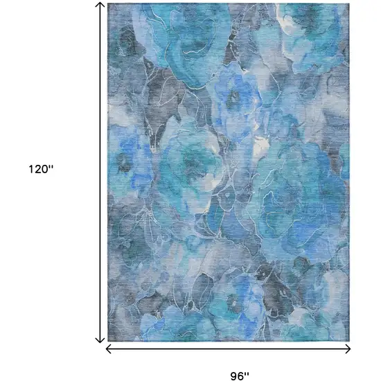 Blue And Gray Floral Washable Indoor Outdoor Area Rug Photo 8