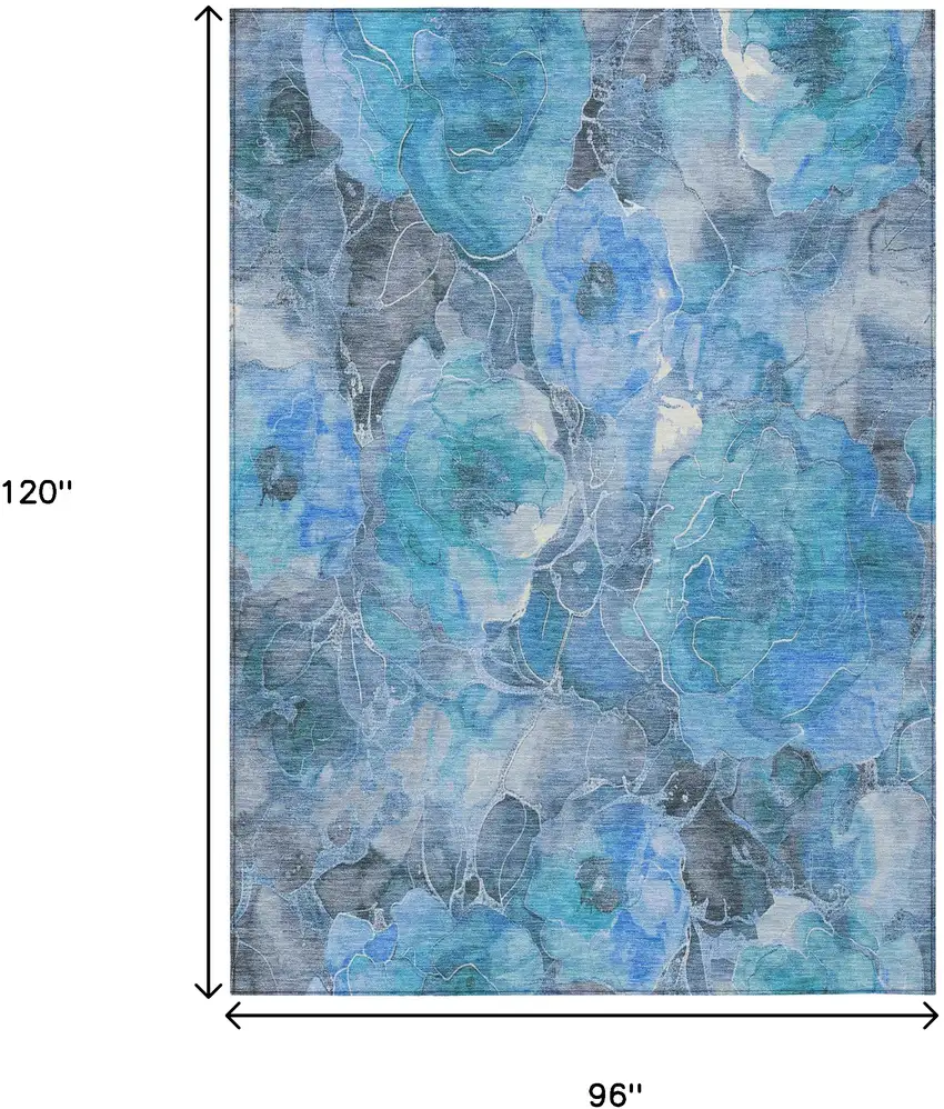 Blue And Gray Floral Washable Indoor Outdoor Area Rug Photo 8