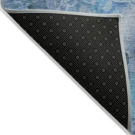 Blue And Gray Floral Washable Indoor Outdoor Area Rug Photo 7