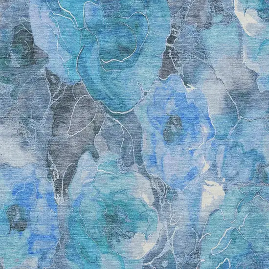 Blue And Gray Floral Washable Indoor Outdoor Area Rug Photo 9