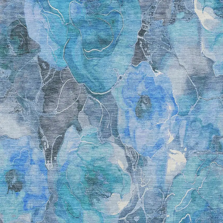 Blue And Gray Floral Washable Indoor Outdoor Area Rug Photo 9