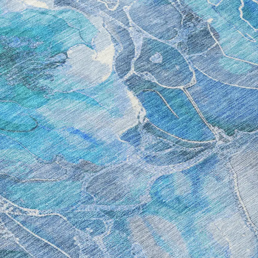 Blue And Gray Floral Washable Indoor Outdoor Area Rug Photo 1