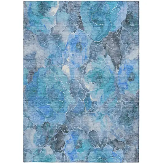Blue And Gray Floral Washable Indoor Outdoor Area Rug Photo 8