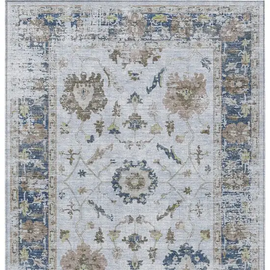 Blue And Gray Floral Washable Indoor Outdoor Area Rug Photo 4