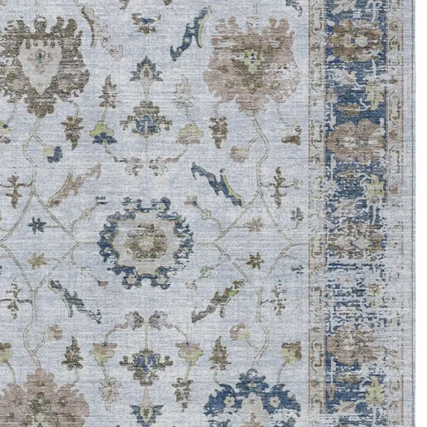 Blue And Gray Floral Washable Indoor Outdoor Area Rug Photo 3