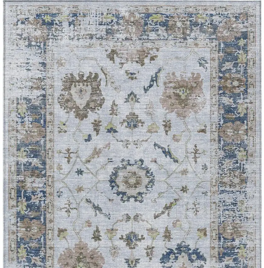 Blue And Gray Floral Washable Indoor Outdoor Area Rug Photo 9