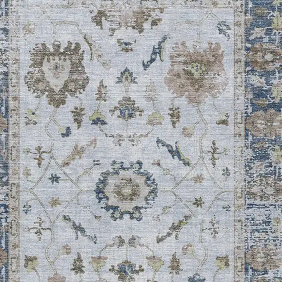 Blue And Gray Floral Washable Indoor Outdoor Area Rug Photo 4