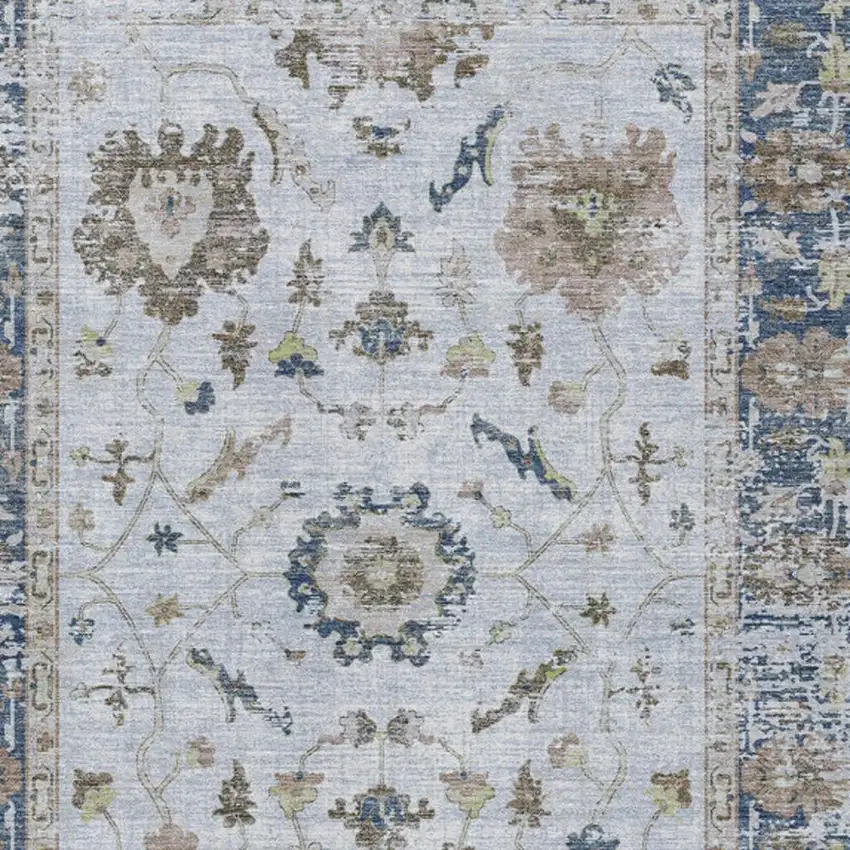 Blue And Gray Floral Washable Indoor Outdoor Area Rug Photo 4