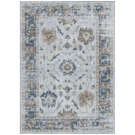 Blue And Gray Floral Washable Indoor Outdoor Area Rug Photo 3