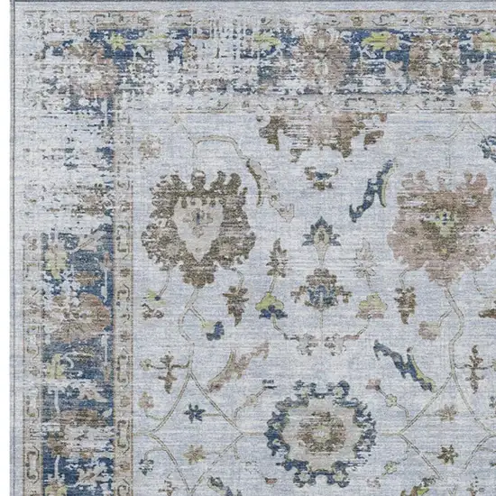 Blue And Gray Floral Washable Indoor Outdoor Area Rug Photo 4