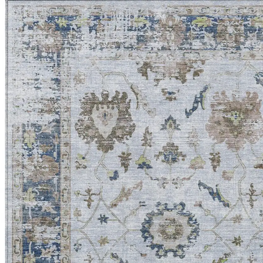 Blue And Gray Floral Washable Indoor Outdoor Area Rug Photo 4