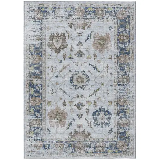 Blue And Gray Floral Washable Indoor Outdoor Area Rug Photo 1