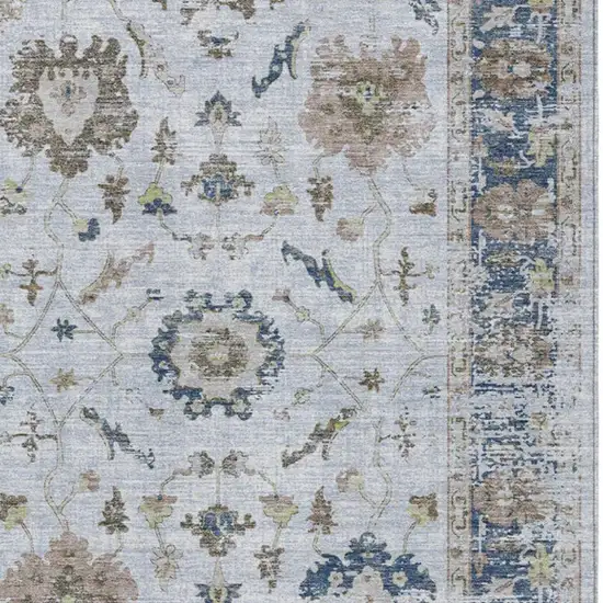 Blue And Gray Floral Washable Indoor Outdoor Area Rug Photo 4