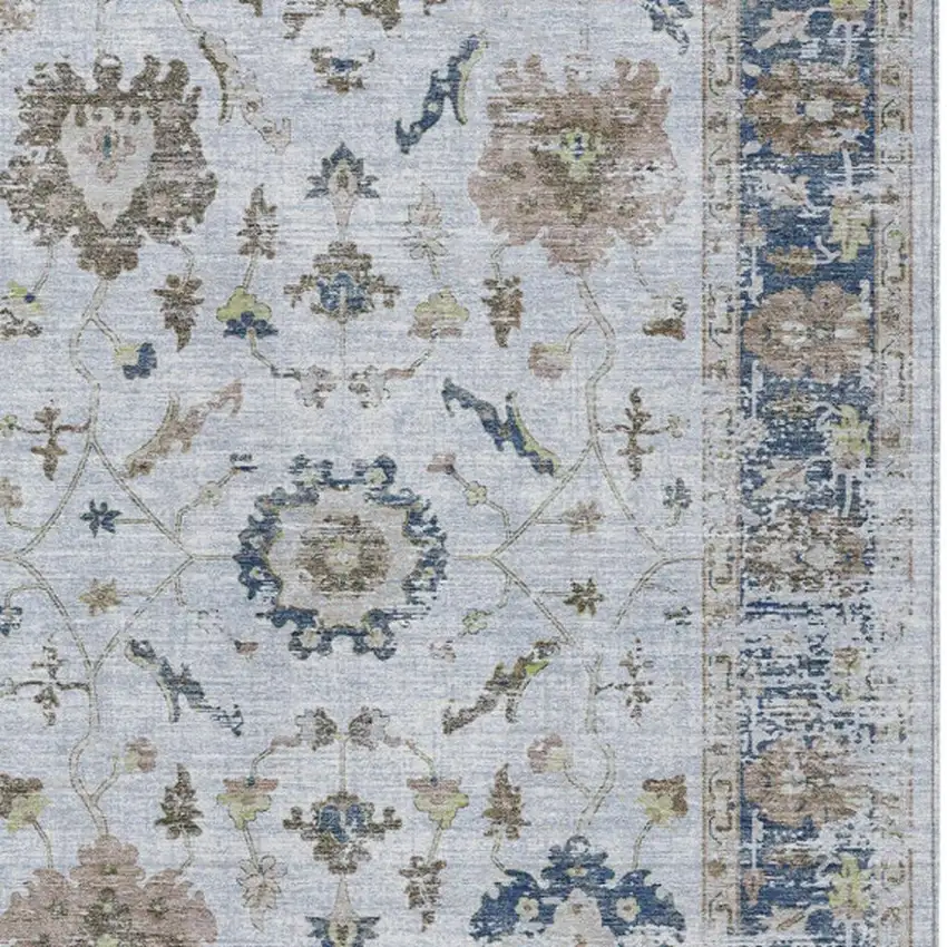 Blue And Gray Floral Washable Indoor Outdoor Area Rug Photo 4