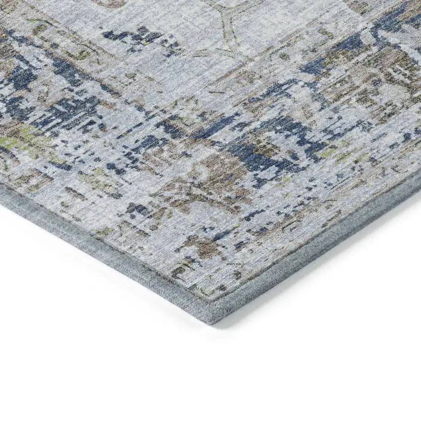 Blue And Gray Floral Washable Indoor Outdoor Area Rug Photo 9