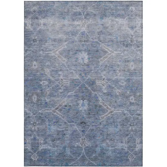 Blue And Gray Floral Washable Indoor Outdoor Area Rug Photo 4