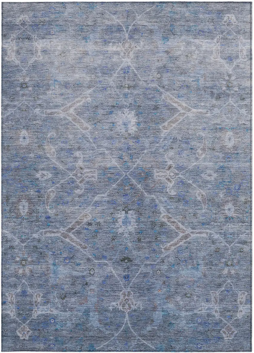 Blue And Gray Floral Washable Indoor Outdoor Area Rug Photo 4