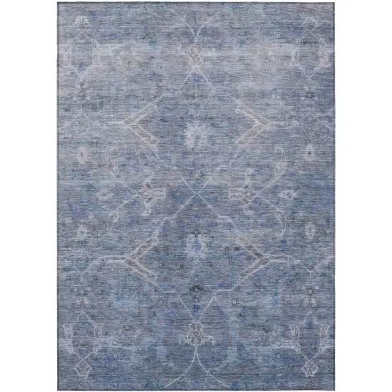 Blue And Gray Floral Washable Indoor Outdoor Area Rug Photo 2