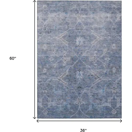 Blue And Gray Floral Washable Indoor Outdoor Area Rug Photo 3