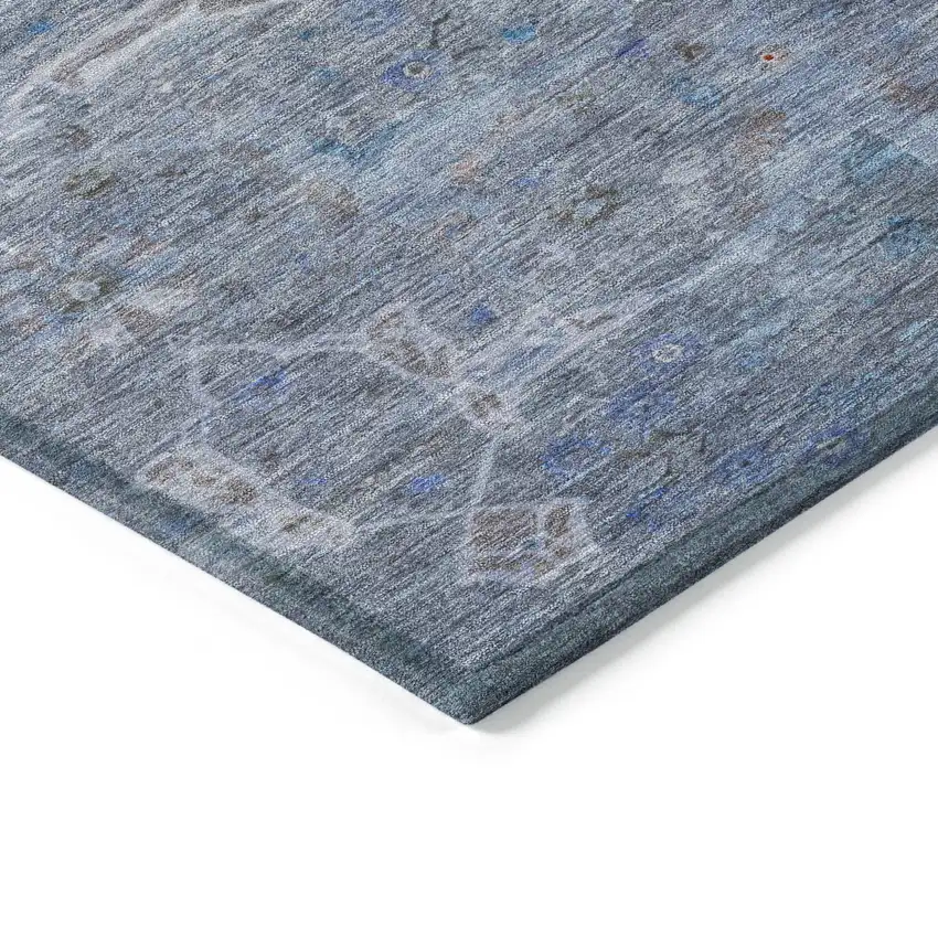 Blue And Gray Floral Washable Indoor Outdoor Area Rug Photo 4