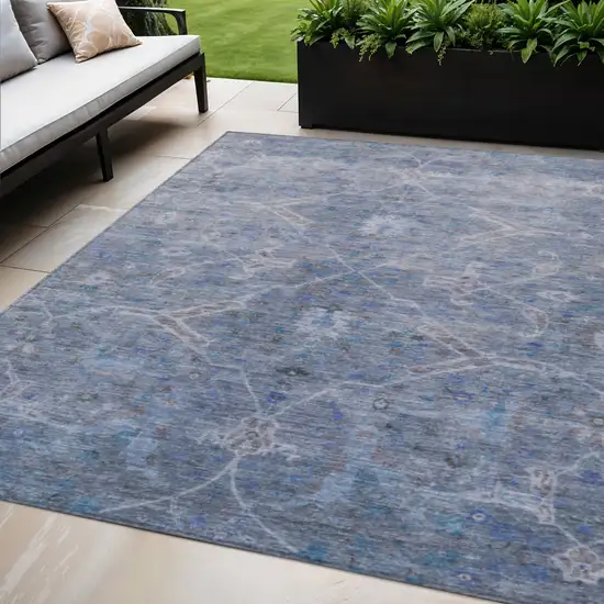 Blue And Gray Floral Washable Indoor Outdoor Area Rug Photo 1